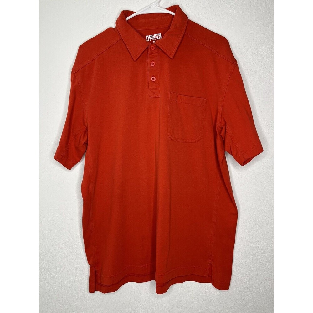 DULUTH TRADING CO Mens Orange Cotton Polo Shirt M Front Pocket Buttons